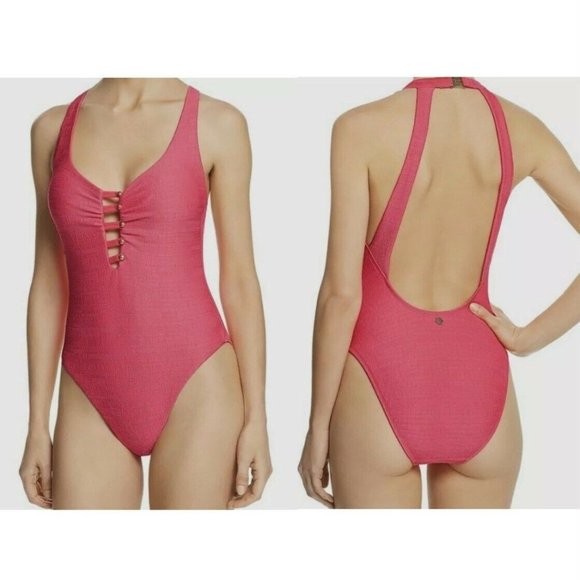 Nanette Lepore Raffia Mermaid One Piece Swimsuit Womens Size 10 Watermelon Pink - Picture 1 of 8